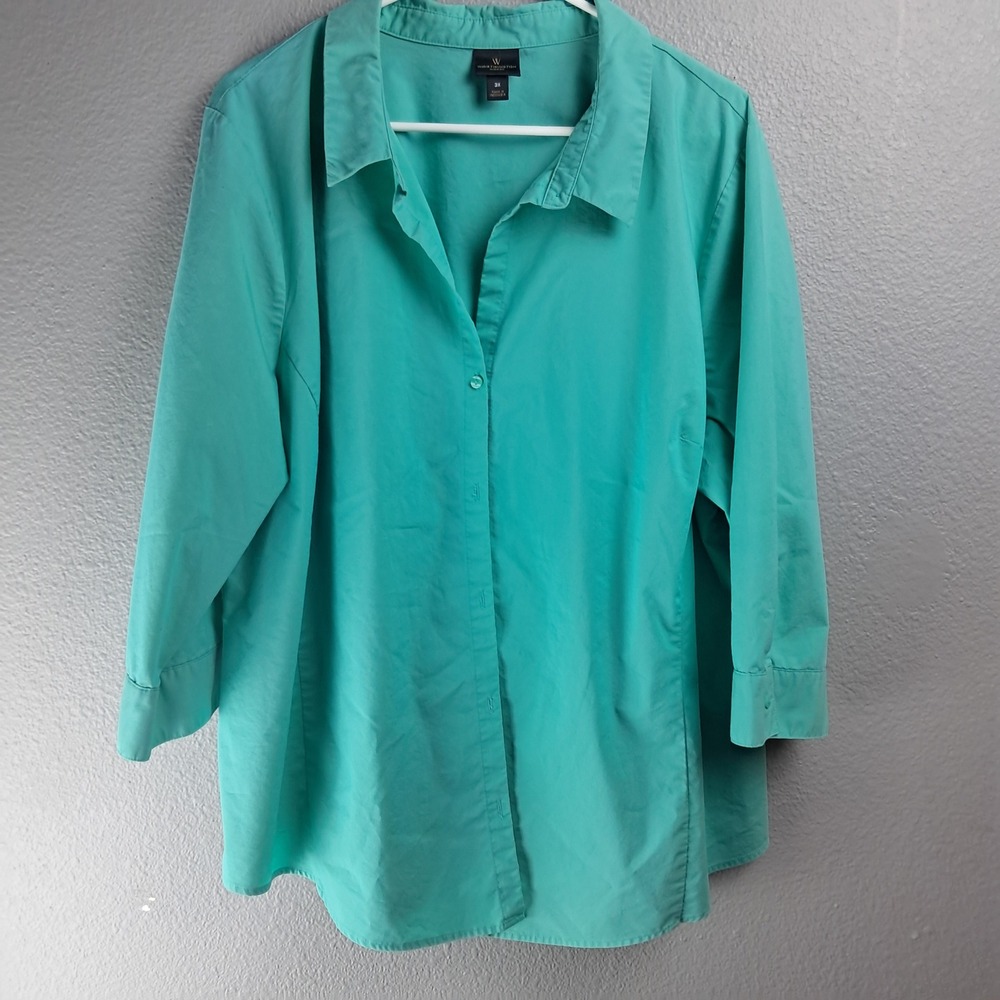 Worthington Woman Button Down 3/4 Sleeve Collared Shirt Plus Size 3X
